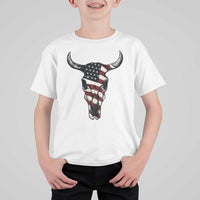 Vintage Western Cow Skull Usa Flag T Shirt For Kid Patriotic American Pride