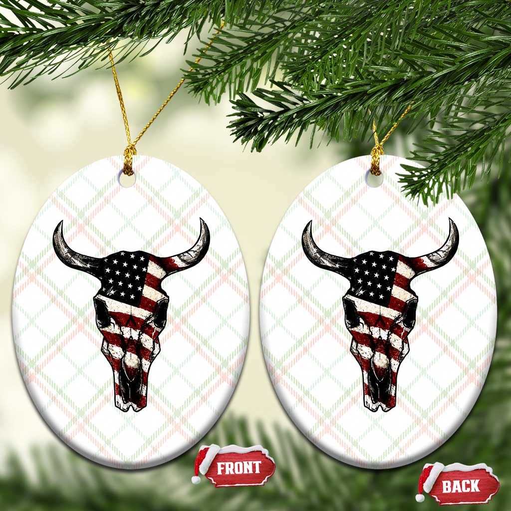 Vintage Western Cow Skull Usa Flag Ceramic Ornament Patriotic American Pride