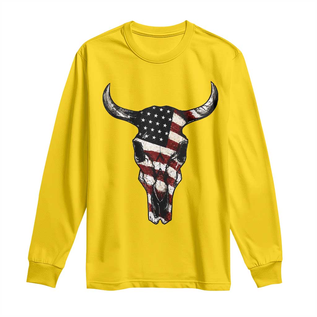 Vintage Western Cow Skull Usa Flag Long Sleeve Shirt Patriotic American Pride