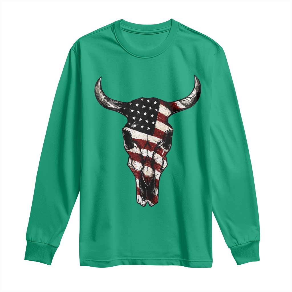 Vintage Western Cow Skull Usa Flag Long Sleeve Shirt Patriotic American Pride