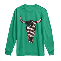 Vintage Western Cow Skull Usa Flag Long Sleeve Shirt Patriotic American Pride