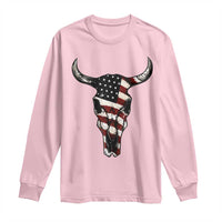 Vintage Western Cow Skull Usa Flag Long Sleeve Shirt Patriotic American Pride