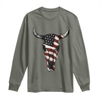 Vintage Western Cow Skull Usa Flag Long Sleeve Shirt Patriotic American Pride
