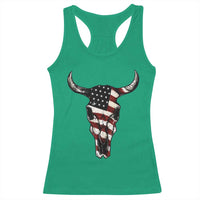 Vintage Western Cow Skull Usa Flag Racerback Tank Top Patriotic American Pride