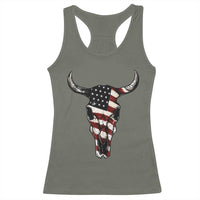 Vintage Western Cow Skull Usa Flag Racerback Tank Top Patriotic American Pride