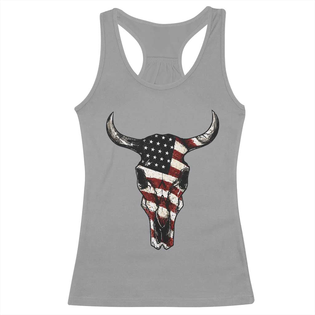 Vintage Western Cow Skull Usa Flag Racerback Tank Top Patriotic American Pride