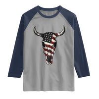 Vintage Western Cow Skull Usa Flag Raglan Shirt Patriotic American Pride