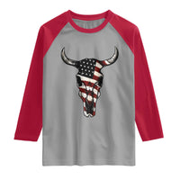 Vintage Western Cow Skull Usa Flag Raglan Shirt Patriotic American Pride
