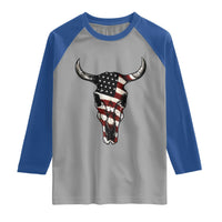 Vintage Western Cow Skull Usa Flag Raglan Shirt Patriotic American Pride