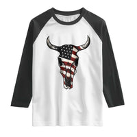 Vintage Western Cow Skull Usa Flag Raglan Shirt Patriotic American Pride