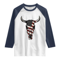 Vintage Western Cow Skull Usa Flag Raglan Shirt Patriotic American Pride