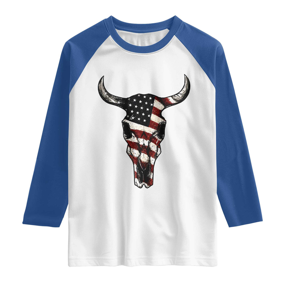 Vintage Western Cow Skull Usa Flag Raglan Shirt Patriotic American Pride