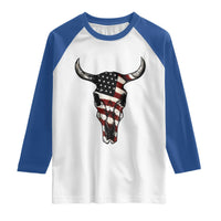 Vintage Western Cow Skull Usa Flag Raglan Shirt Patriotic American Pride