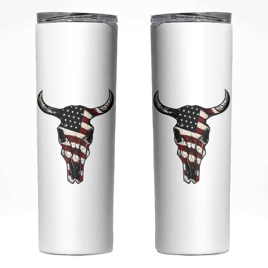 Vintage Western Cow Skull Usa Flag Skinny Tumbler Patriotic American Pride