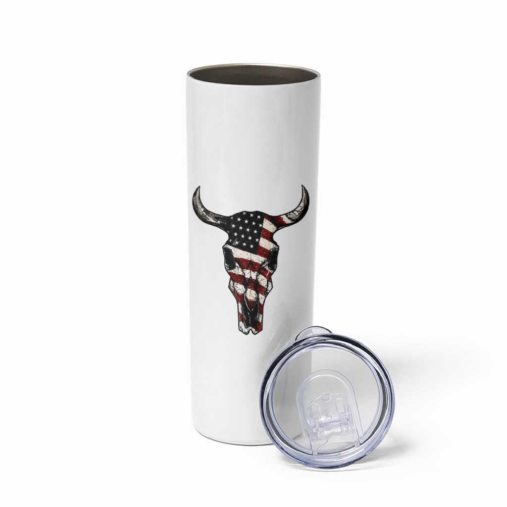 Vintage Western Cow Skull Usa Flag Skinny Tumbler Patriotic American Pride