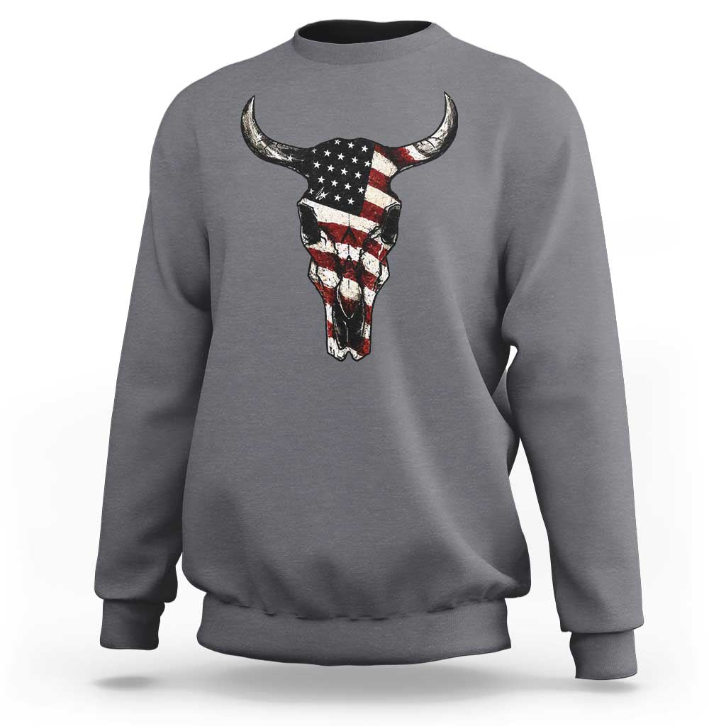Vintage Western Cow Skull Usa Flag Sweatshirt Patriotic American Pride