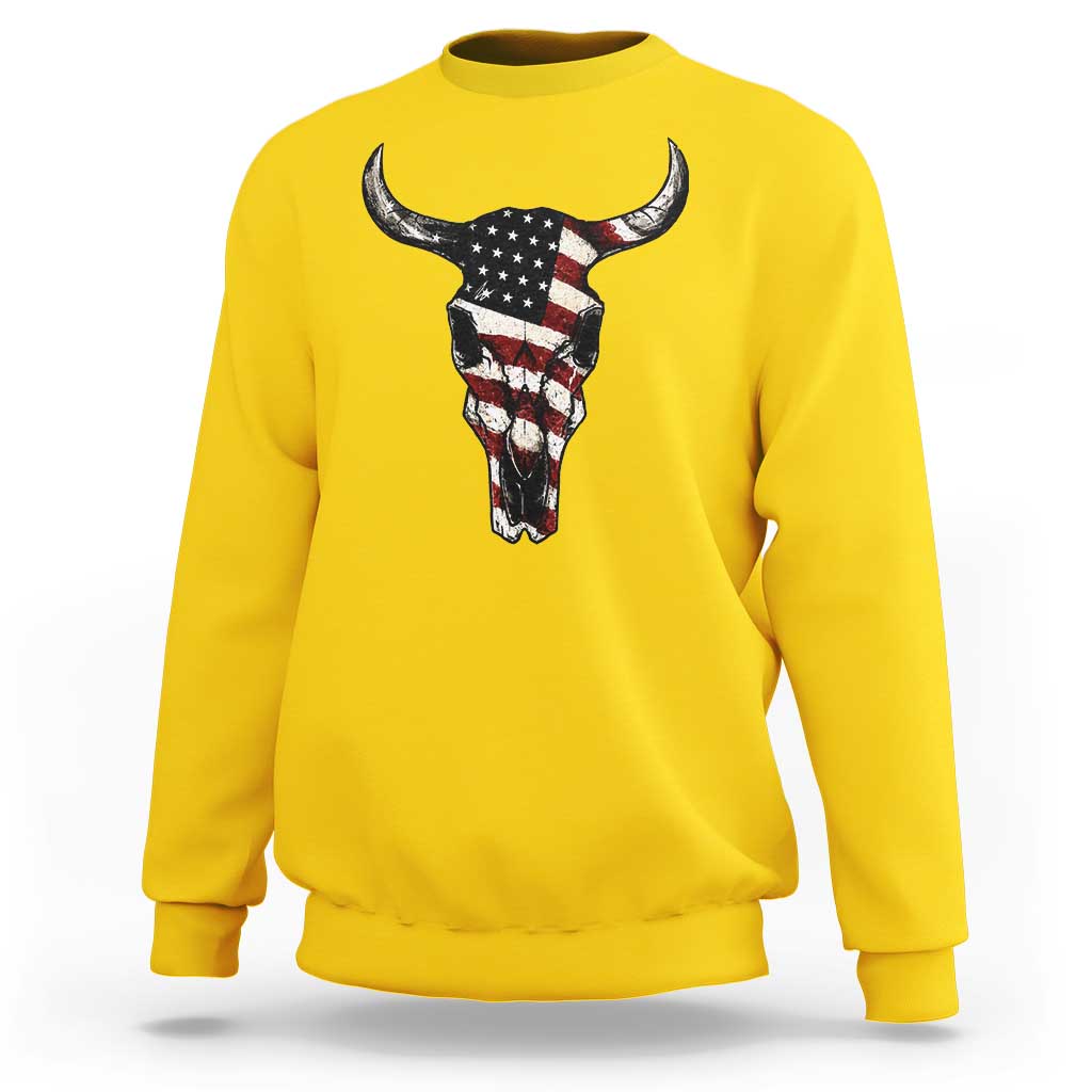 Vintage Western Cow Skull Usa Flag Sweatshirt Patriotic American Pride