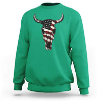 Vintage Western Cow Skull Usa Flag Sweatshirt Patriotic American Pride