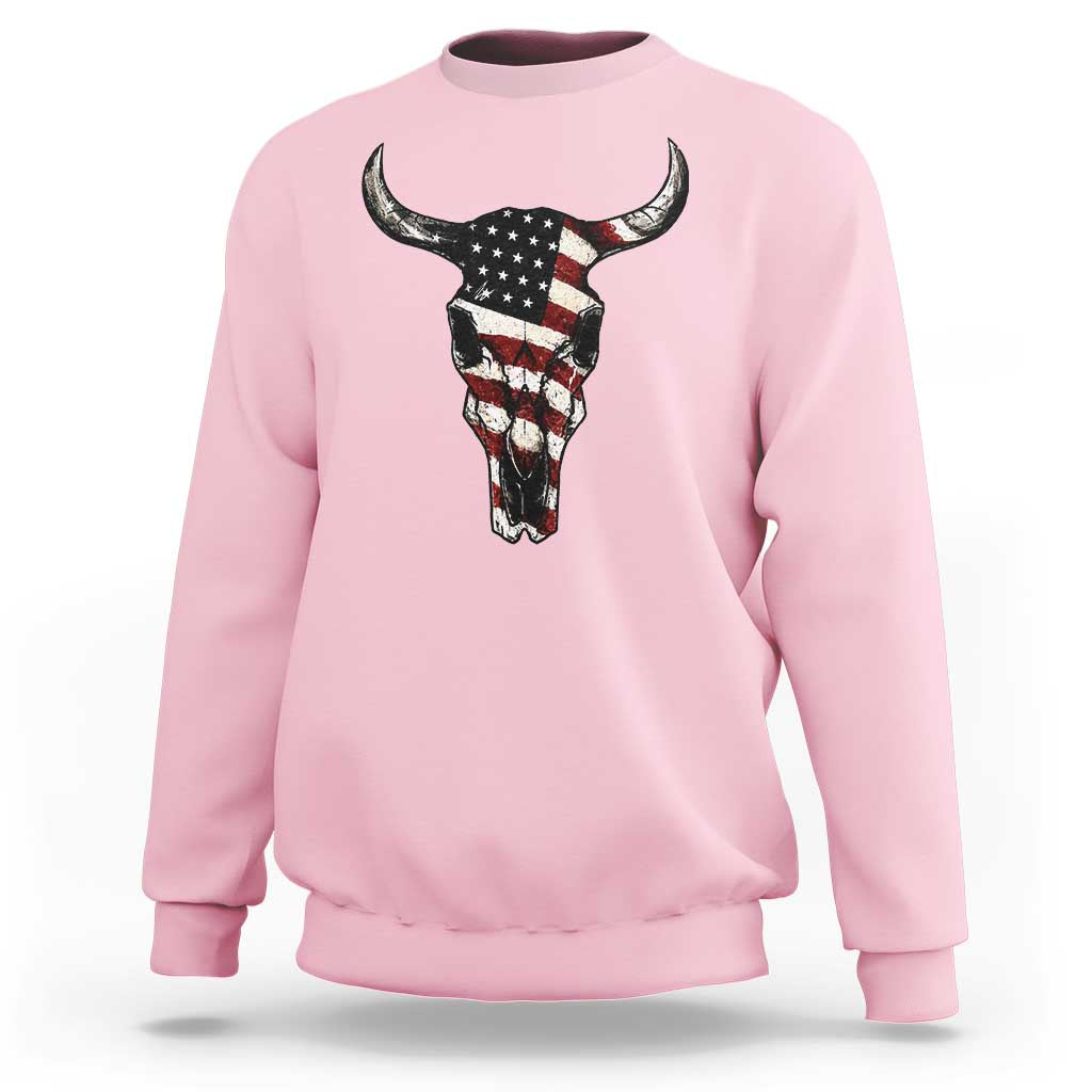 Vintage Western Cow Skull Usa Flag Sweatshirt Patriotic American Pride