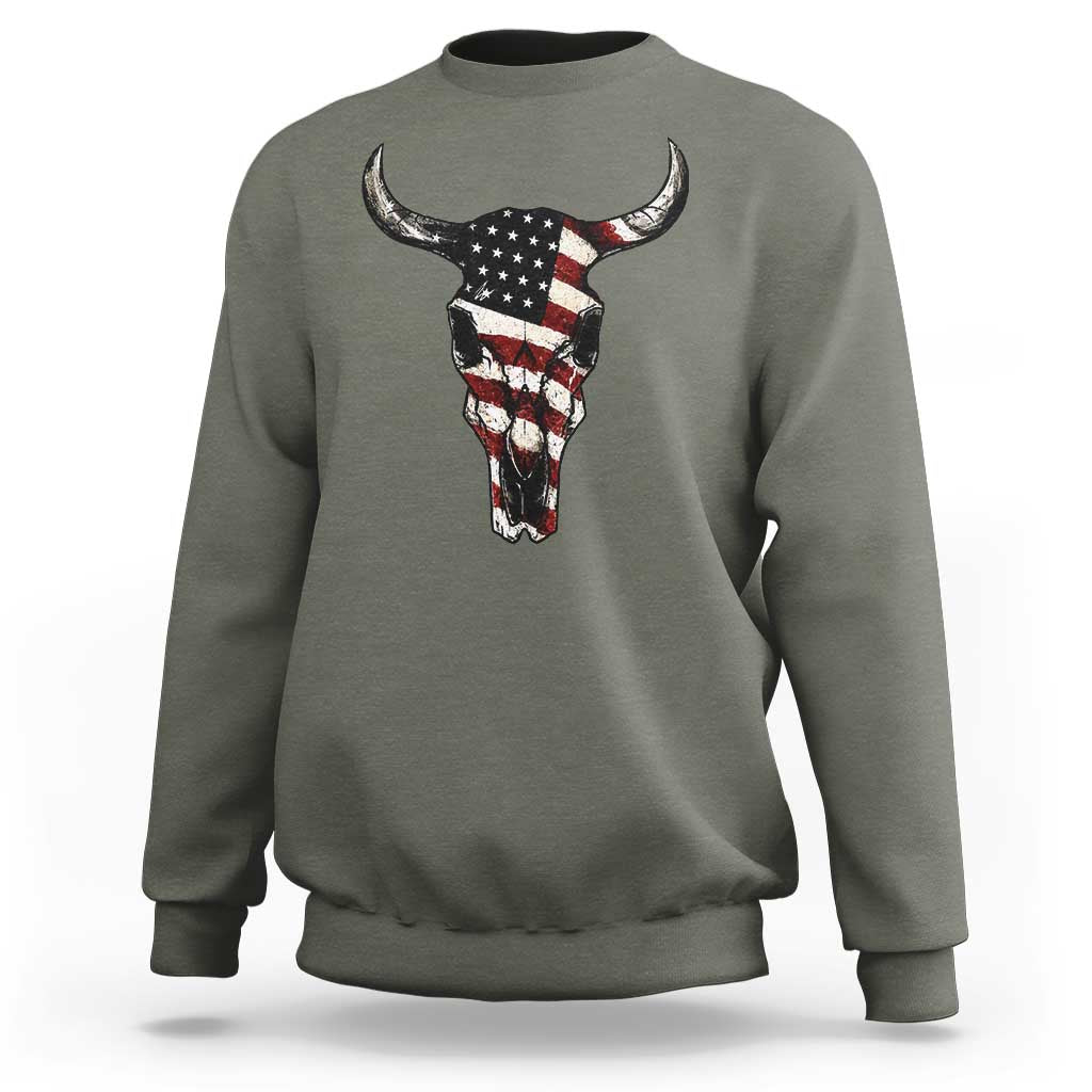 Vintage Western Cow Skull Usa Flag Sweatshirt Patriotic American Pride