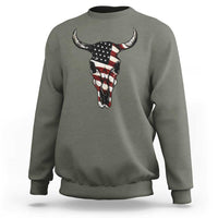 Vintage Western Cow Skull Usa Flag Sweatshirt Patriotic American Pride