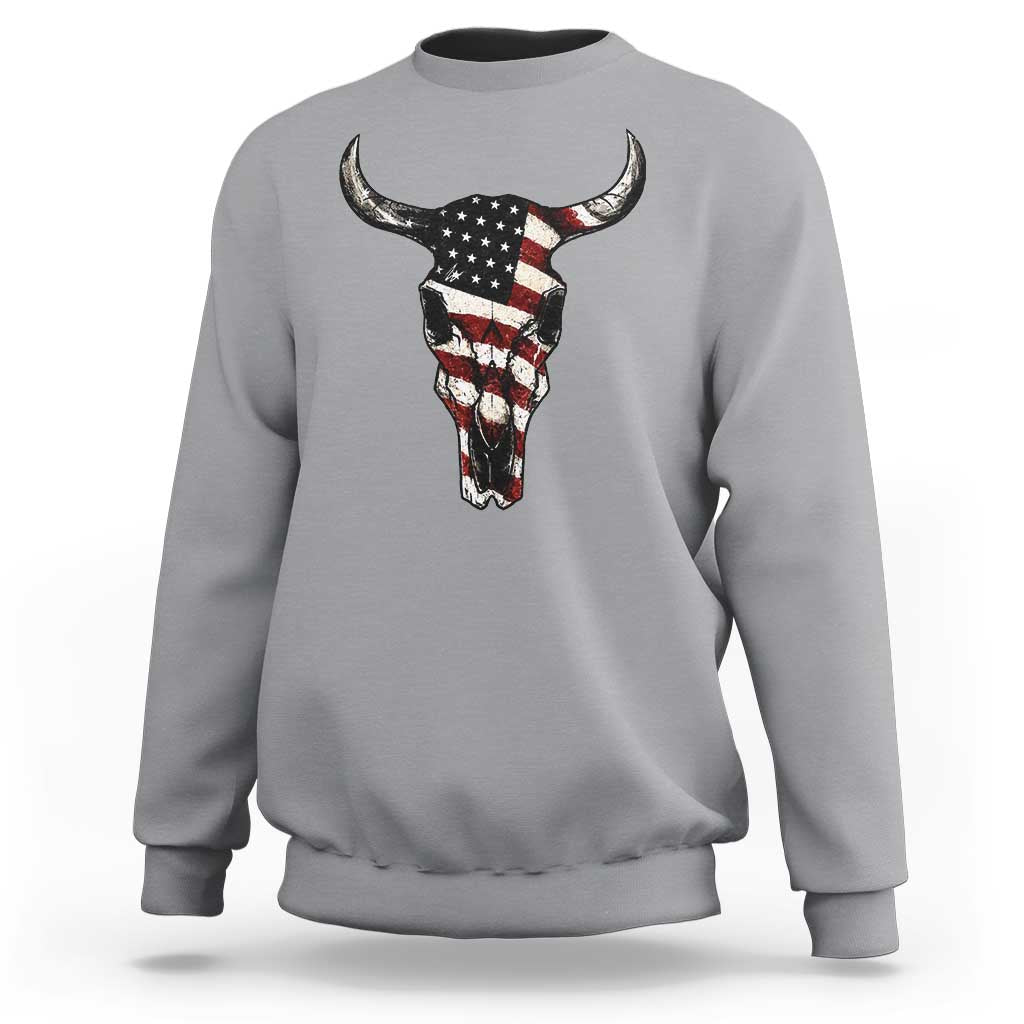 Vintage Western Cow Skull Usa Flag Sweatshirt Patriotic American Pride