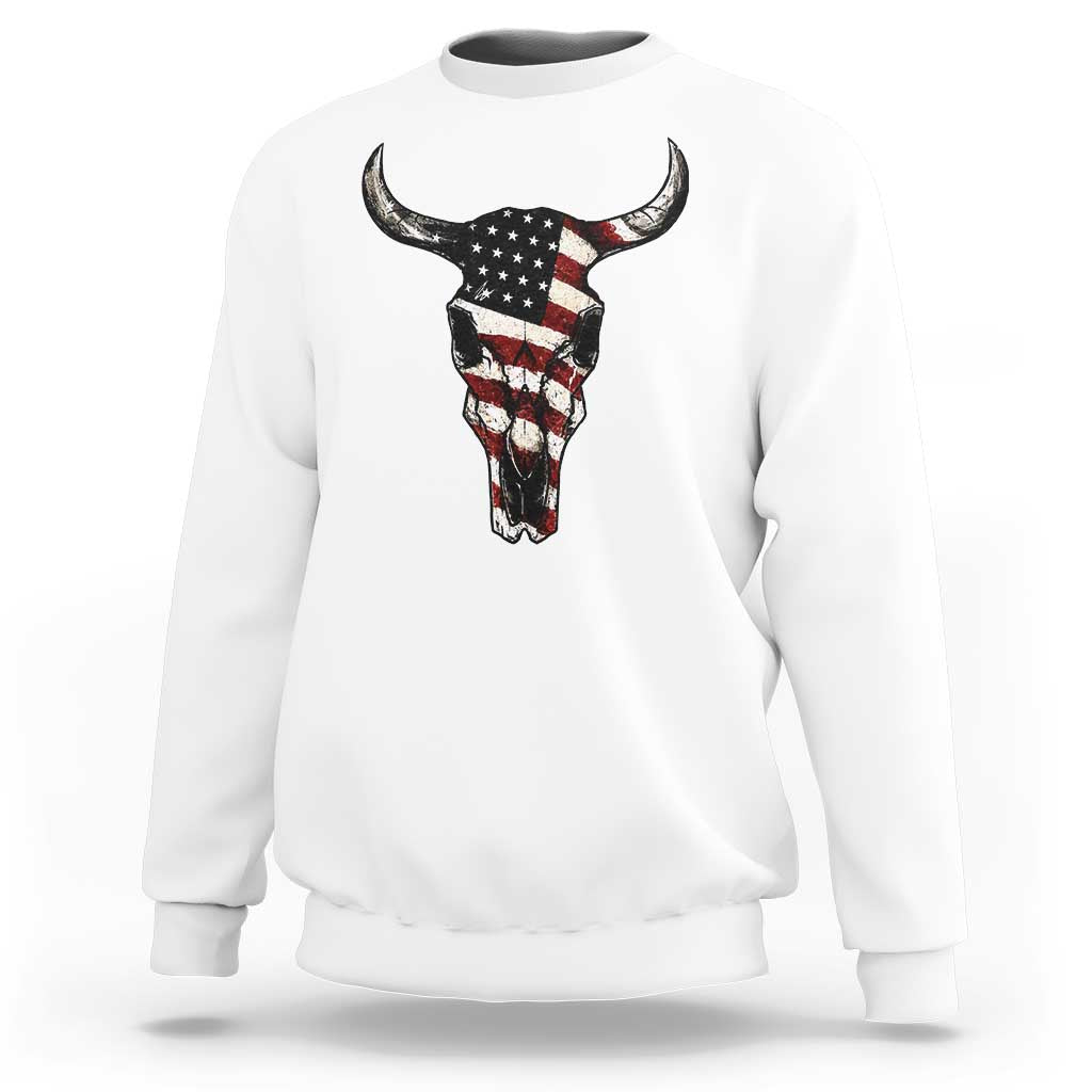 Vintage Western Cow Skull Usa Flag Sweatshirt Patriotic American Pride