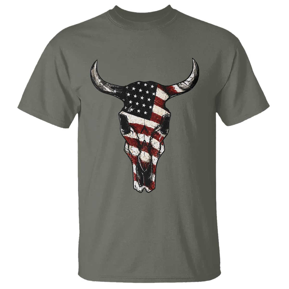 Vintage Western Cow Skull Usa Flag T Shirt Patriotic American Pride