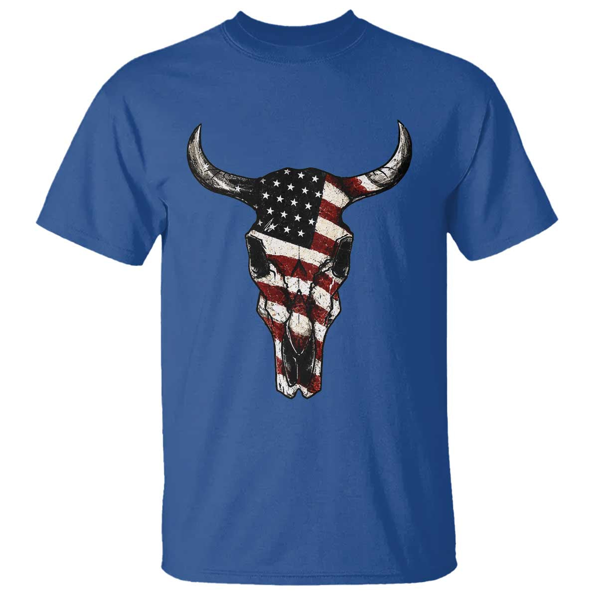 Vintage Western Cow Skull Usa Flag T Shirt Patriotic American Pride