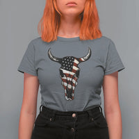 Vintage Western Cow Skull Usa Flag T Shirt For Women Patriotic American Pride