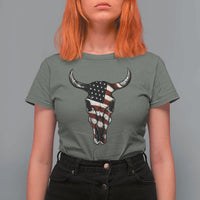 Vintage Western Cow Skull Usa Flag T Shirt For Women Patriotic American Pride