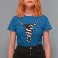 Vintage Western Cow Skull Usa Flag T Shirt For Women Patriotic American Pride