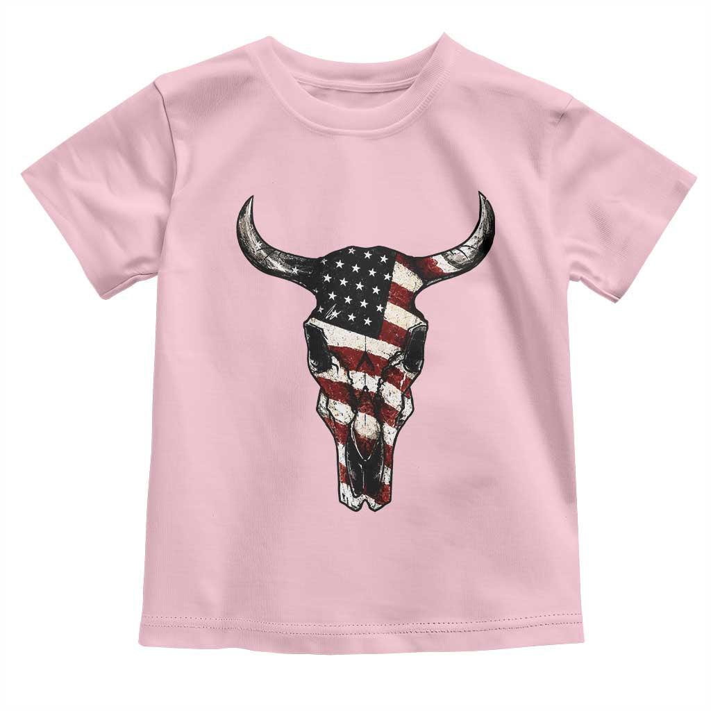 Vintage Western Cow Skull Usa Flag Toddler T Shirt Patriotic American Pride