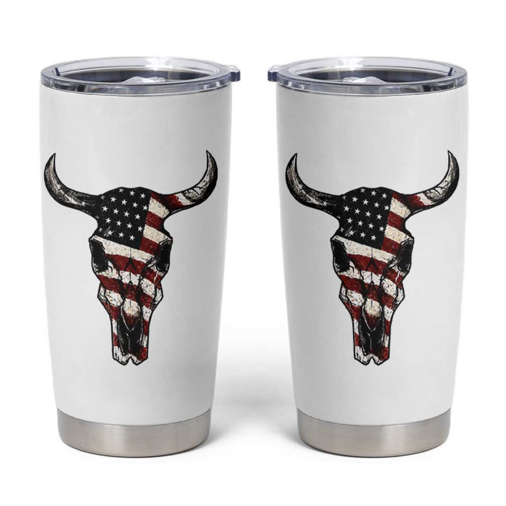 Vintage Western Cow Skull Usa Flag Tumbler Cup Patriotic American Pride