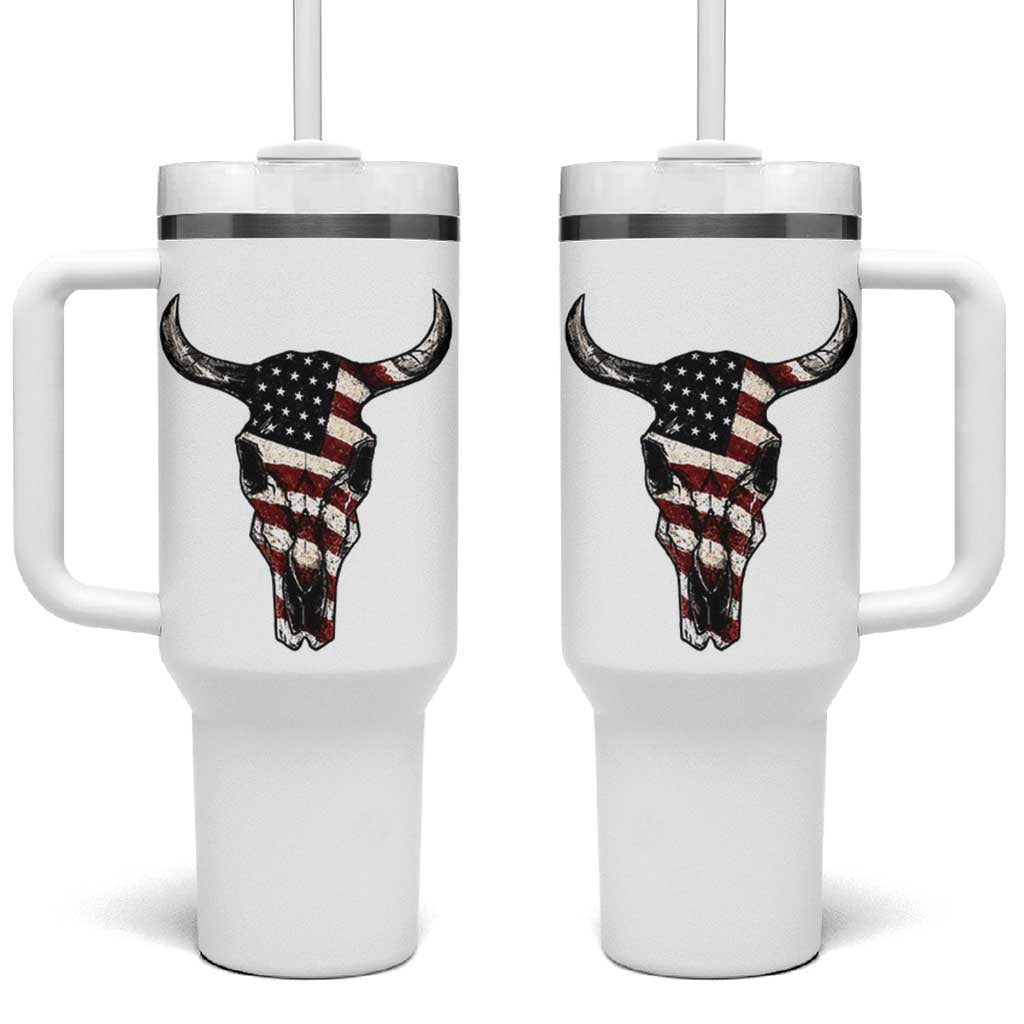 Vintage Western Cow Skull Usa Flag Tumbler With Handle Patriotic American Pride