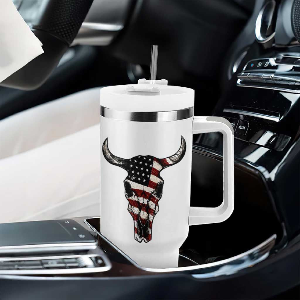Vintage Western Cow Skull Usa Flag Tumbler With Handle Patriotic American Pride