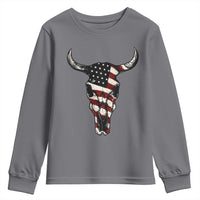 Vintage Western Cow Skull Usa Flag Youth Sweatshirt Patriotic American Pride