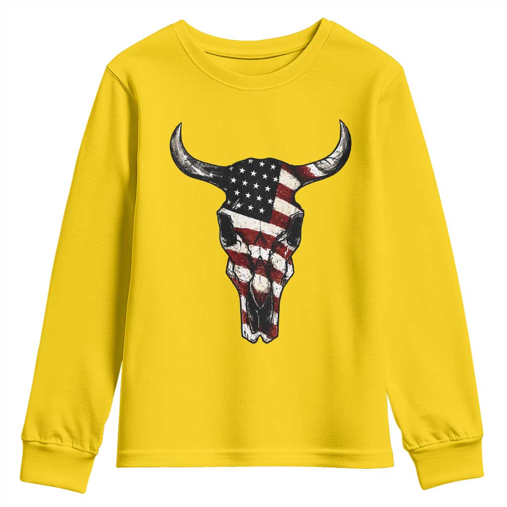 Vintage Western Cow Skull Usa Flag Youth Sweatshirt Patriotic American Pride