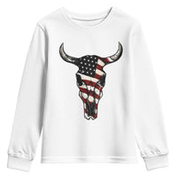 Vintage Western Cow Skull Usa Flag Youth Sweatshirt Patriotic American Pride