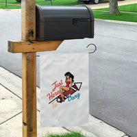 Funny Patriotic Pin Up Girl Firework USA Gift Garden Flag Just Here To Bang
