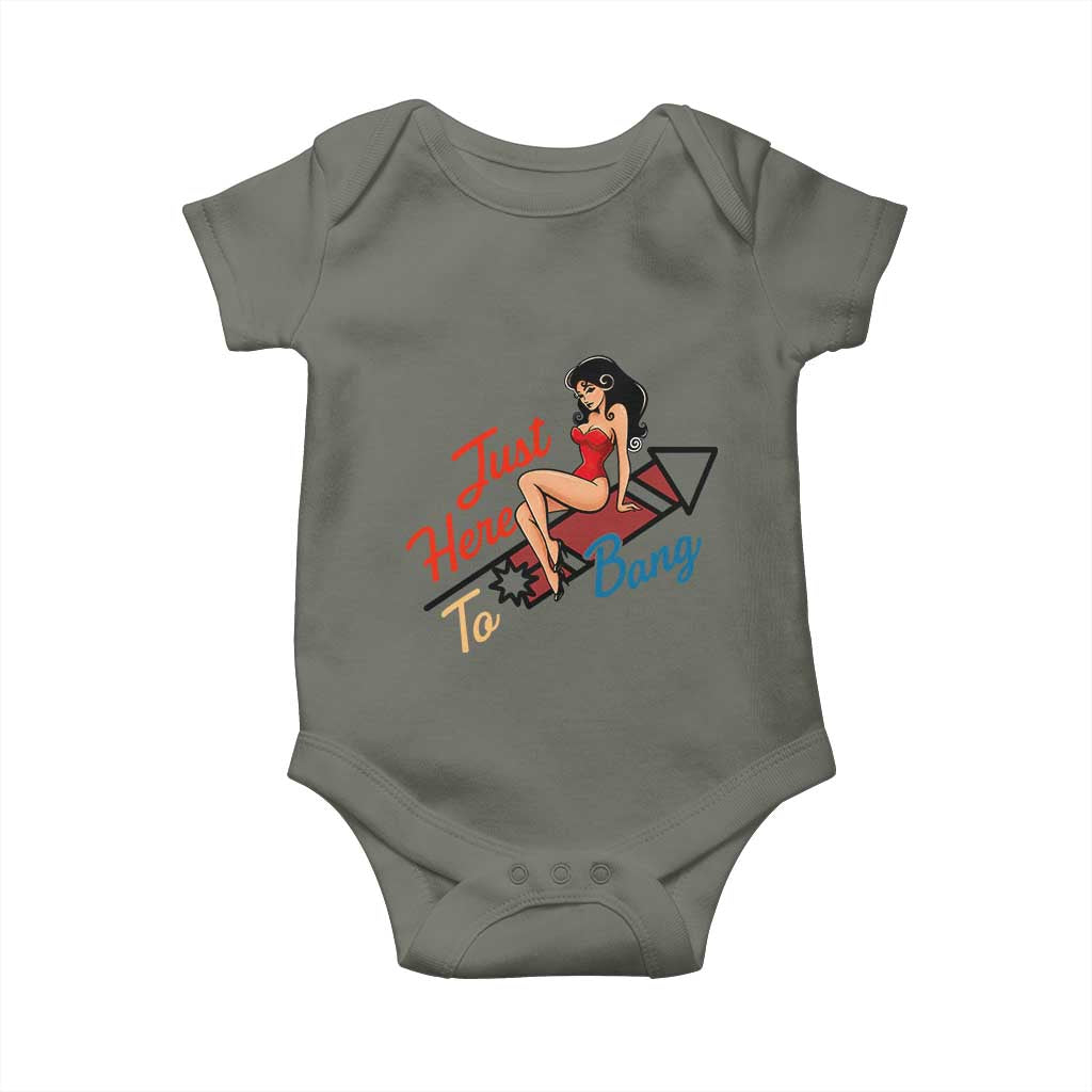 Funny Patriotic Pin Up Girl Firework USA Gift Baby Onesie Just Here To Bang