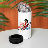 Funny Patriotic Pin Up Girl Firework USA Gift 4 in 1 Can Cooler Tumbler Just Here To Bang