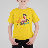 Funny Patriotic Pin Up Girl Firework USA Gift T Shirt For Kid Just Here To Bang