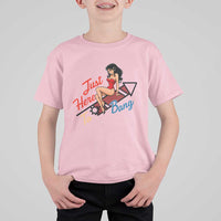 Funny Patriotic Pin Up Girl Firework USA Gift T Shirt For Kid Just Here To Bang