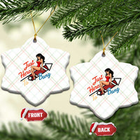 Funny Patriotic Pin Up Girl Firework USA Gift Ceramic Ornament Just Here To Bang