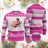Funny Patriotic Pin Up Girl Firework USA Gift Ugly Christmas Sweater Just Here To Bang