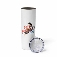 Funny Patriotic Pin Up Girl Firework USA Gift Skinny Tumbler Just Here To Bang