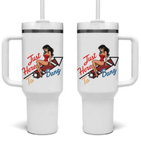 Funny Patriotic Pin Up Girl Firework USA Gift Tumbler With Handle Just Here To Bang