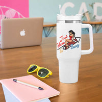 Funny Patriotic Pin Up Girl Firework USA Gift Tumbler With Handle Just Here To Bang