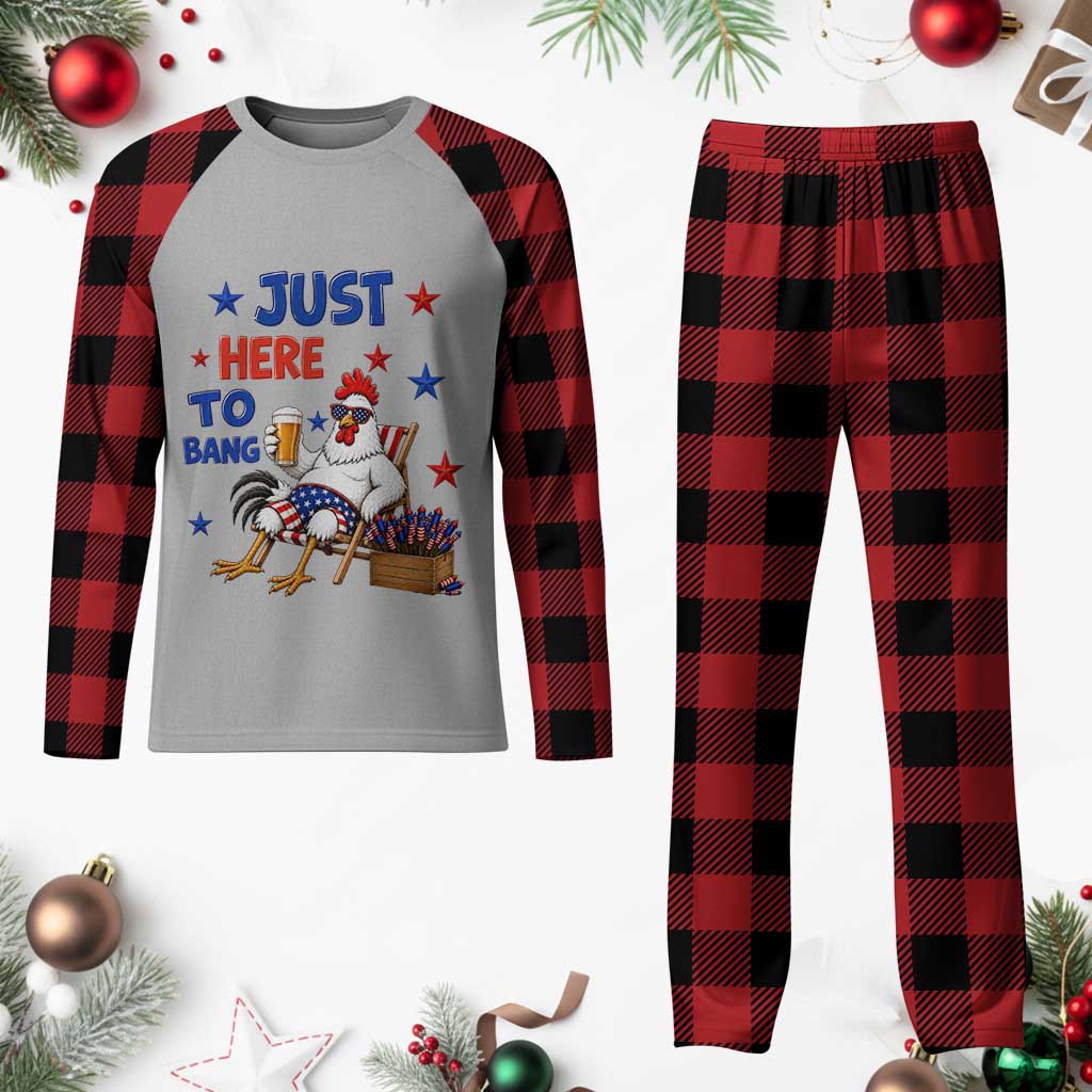 Funny Chicken 4th Of July Celebration Plaid Pajama Set Just Here To Bang